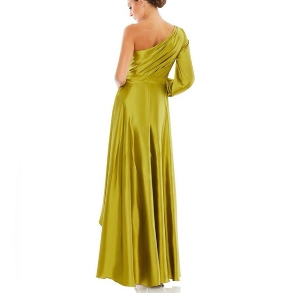 Mac Duggal Long Sleeve One Shoulder Satin High Low A-line Gown Womens 2 Green - Picture 3 of 14